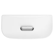 White toilet tank cover with dual flush button in chrome and white finish.