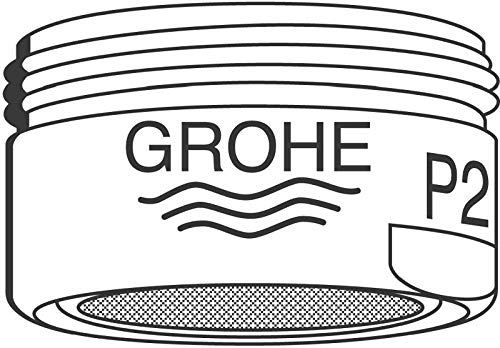 Grohe chrome flow straightener aerator with mesh screen and P2 marking.