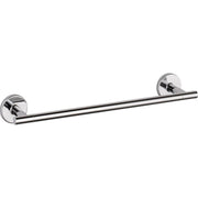 Polished chrome cylindrical towel bar with round wall-mounted brackets on each end.