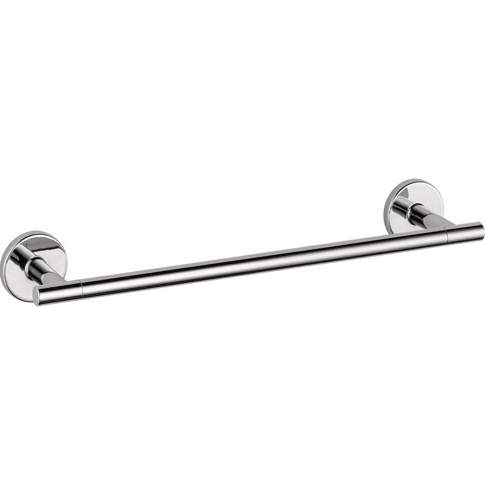 Polished chrome cylindrical towel bar with round wall-mounted brackets on each end.