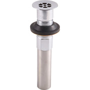 Polished nickel grid strainer with black rubber gasket and cylindrical body for bathroom sink drain installation.