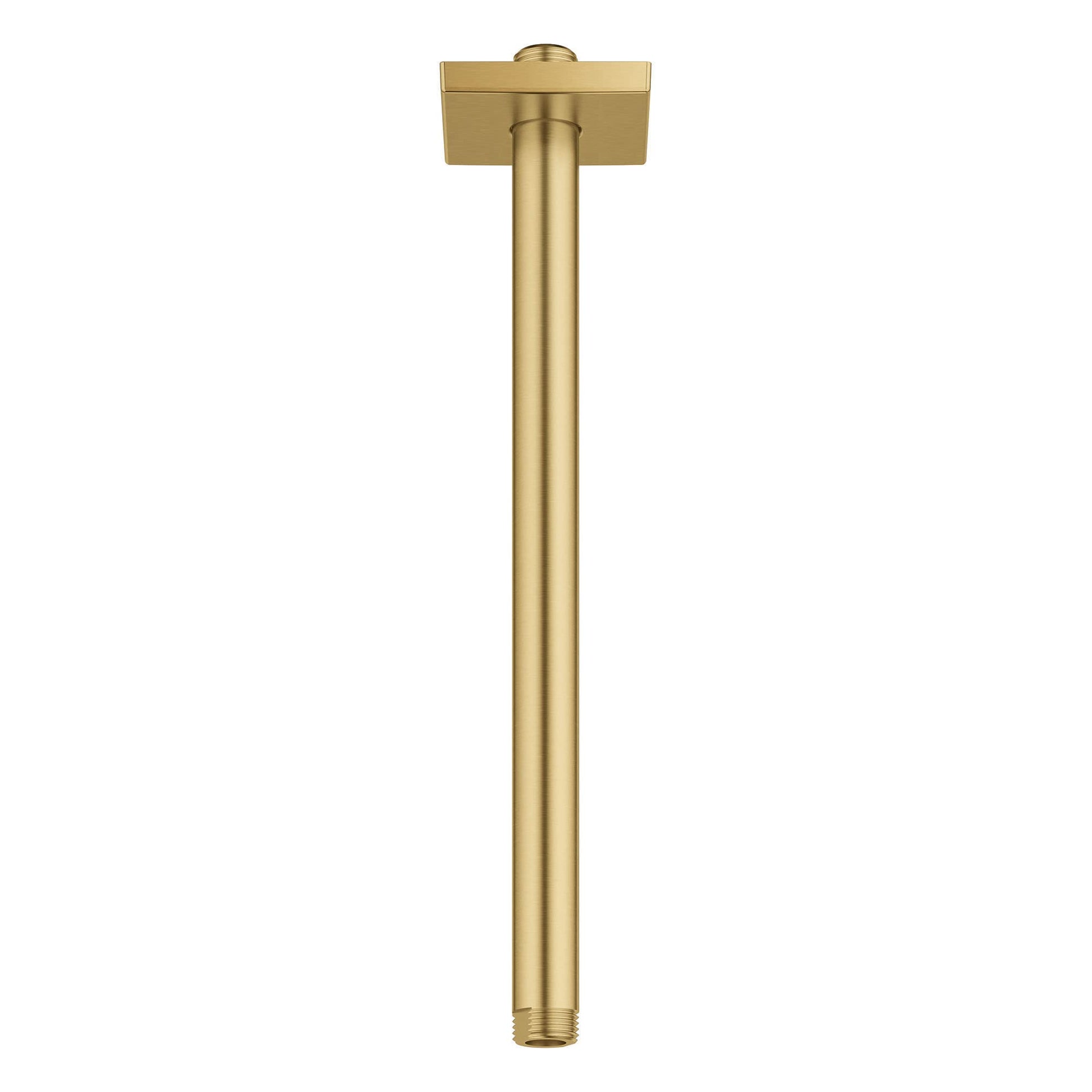 Brushed gold vertical shower arm with square flange connector at top.