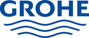 Grohe logo in blue with three horizontal wavy lines underneath.
