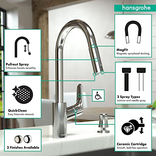 Hansgrohe 04505340 Focus High Arc Kitchen Faucet, 2-Spray Pull-Down, 1.75 GPM in Brushed Black Chrome