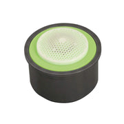 Chrome flow straightener with green and white perforated mesh insert and black rubber housing.