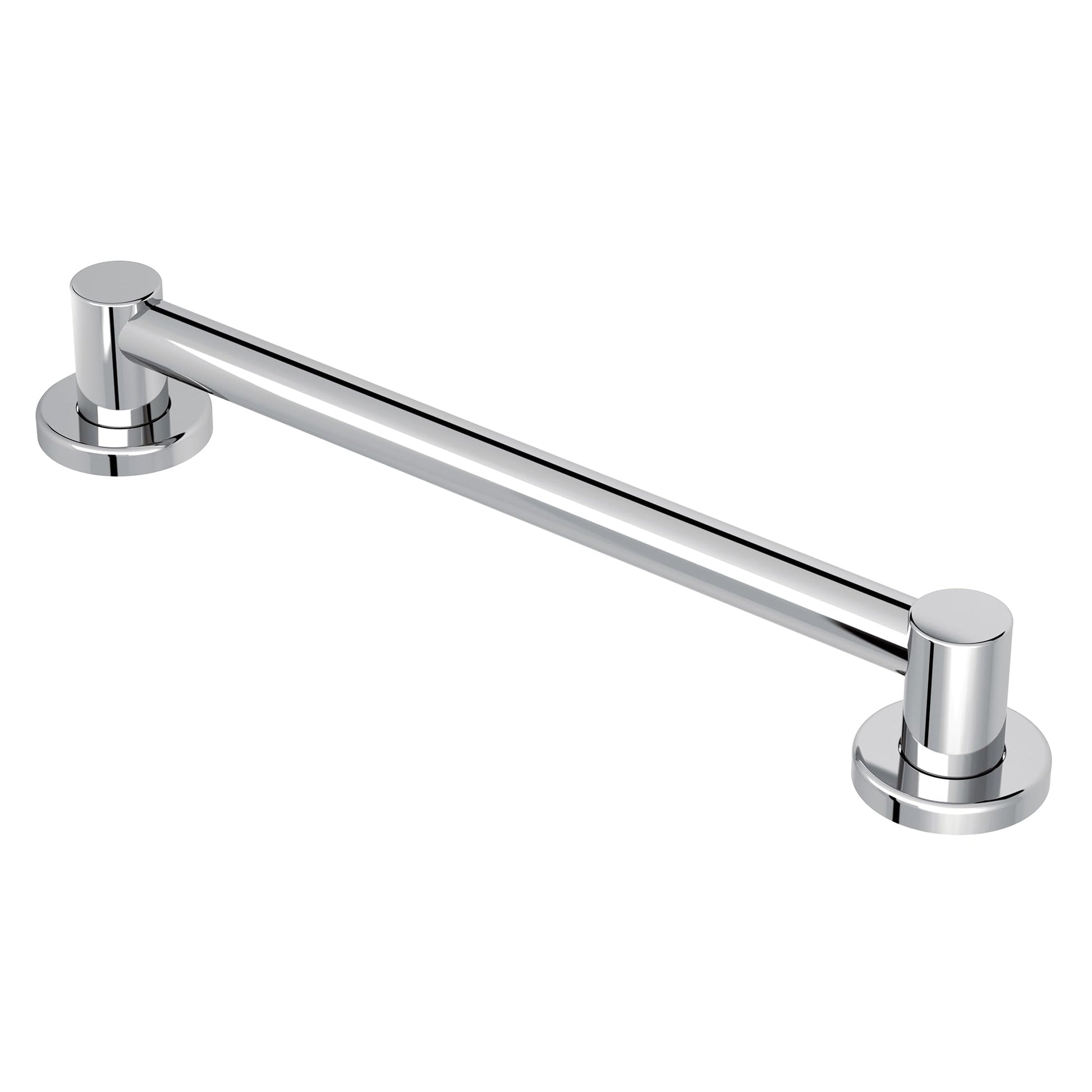 Chrome stainless steel grab bar with cylindrical mounting flanges on each end, 24 inches long.