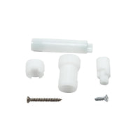 White plastic stem extension kit with three connector pieces, threaded sleeve, and two metal screws.