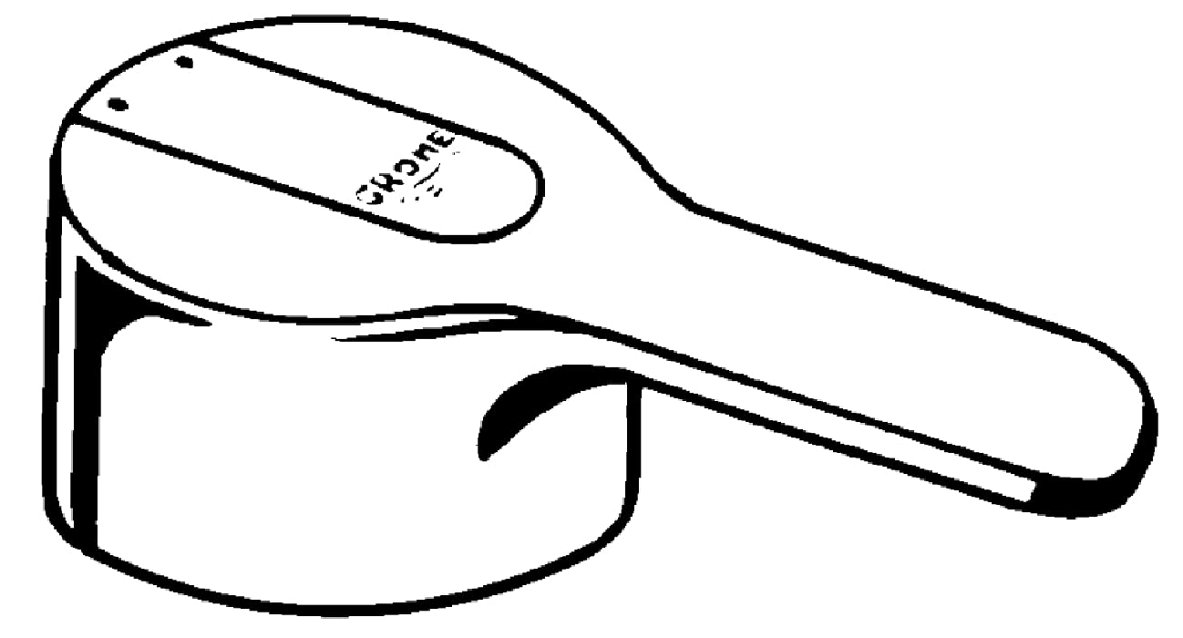 Chrome faucet lever with oval head and mounting holes, marked with Grohe branding.