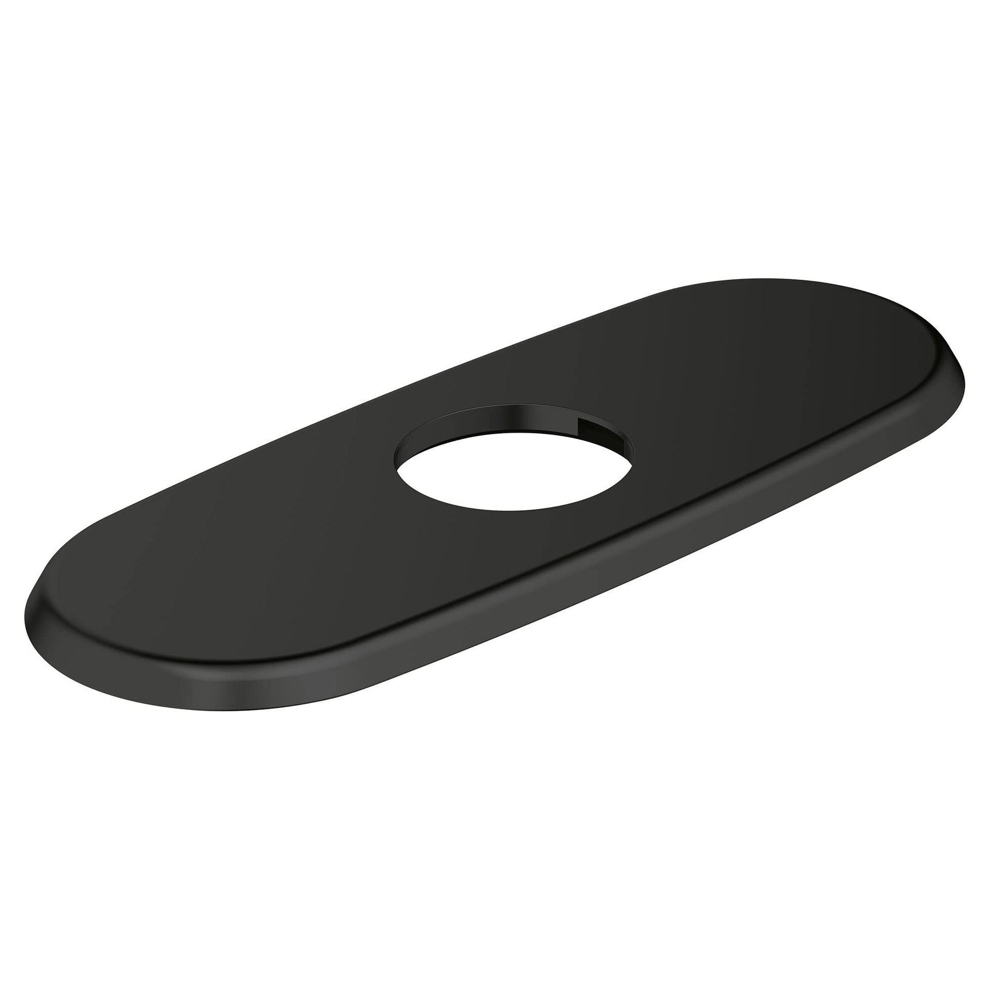 Matte black oval escutcheon with single center hole and rounded edges.