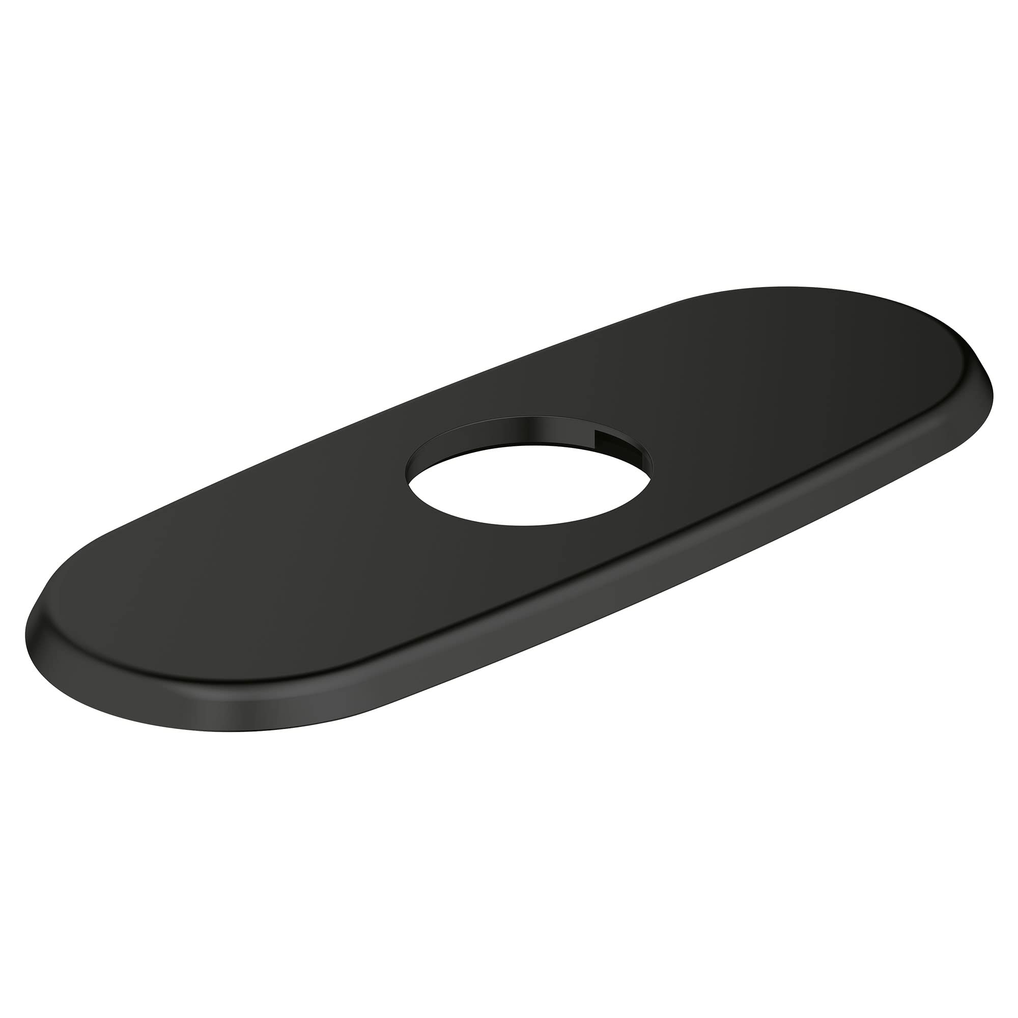 Matte black oval escutcheon with single center hole and rounded edges.