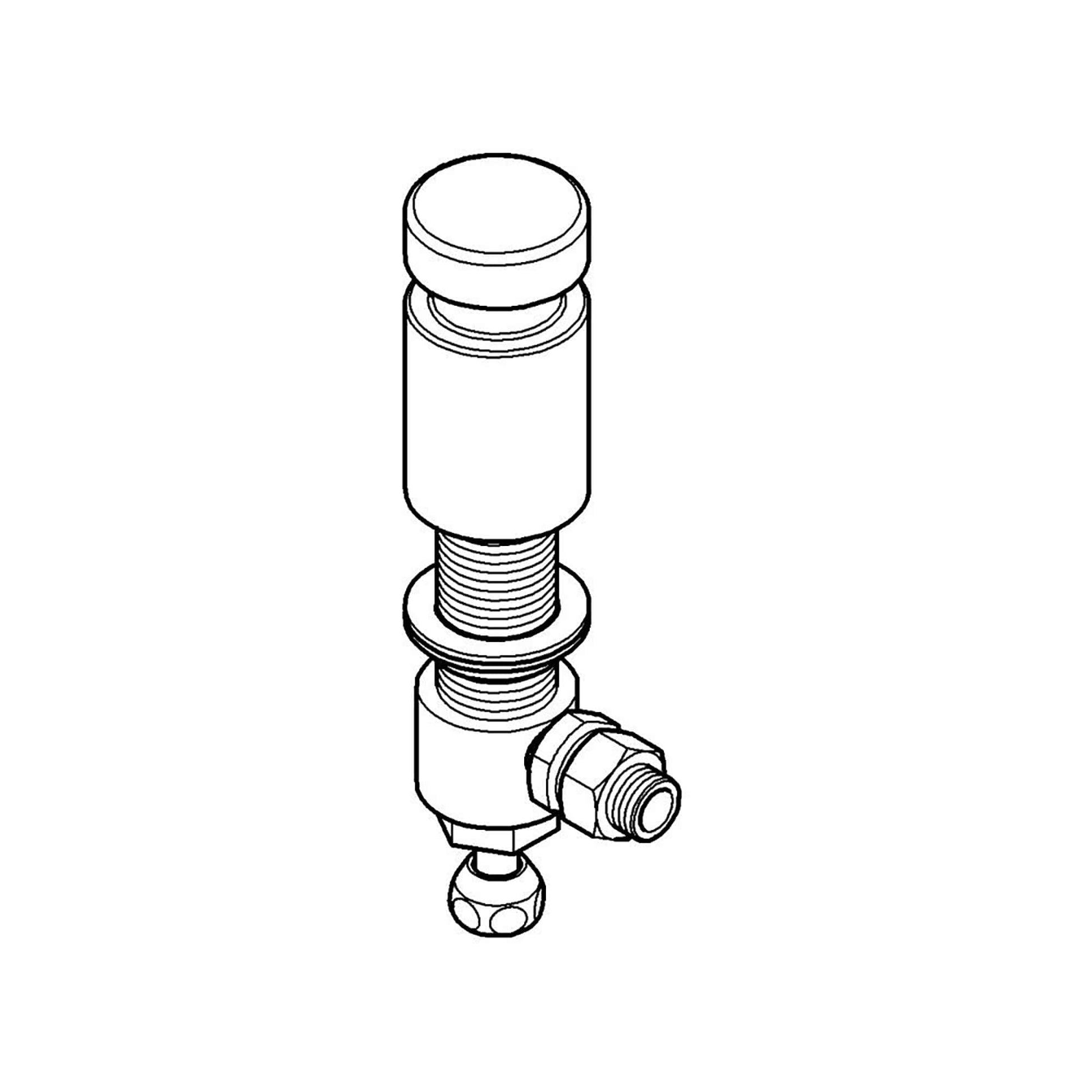 Grohe 1/2" inline vacuum breaker with threaded connections and rounded cap, shown in technical line drawing.