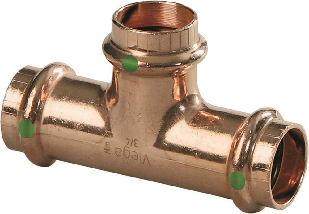 Viega 1/2" x 1/2" x 3/4" Press Tee in Copper - 77382