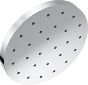 Chrome round shower head with multiple spray jets evenly distributed across face.