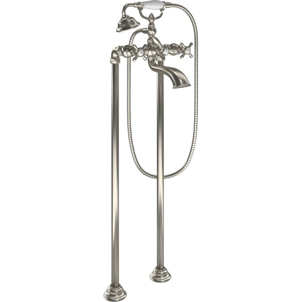 Moen Weymouth Two Handle Tub Filler with Cross Handles and Handshower in Brushed Nickel - S22105BN
