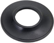 Black rubber gasket with tapered cone shape and center opening for bathroom faucet installation.