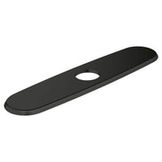 Matte black elongated escutcheon plate with single circular cutout, 10 inches long.