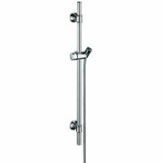 Chrome wallbar with vertical rail, adjustable handshower holder, and wall-mounted brackets.