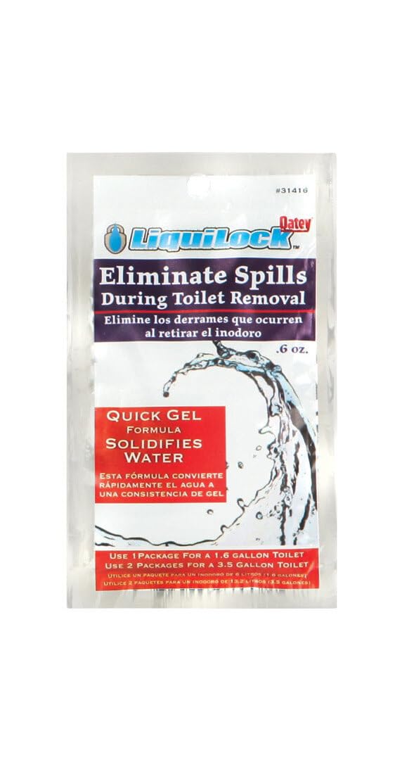Single packet of Oatey LiquidLoc gel in 0.6 oz size with blue and red labeling for toilet removal applications.
