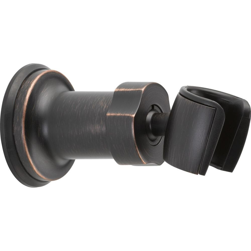Venetian bronze wall-mounted hand shower holder with adjustable bracket and circular backplate.