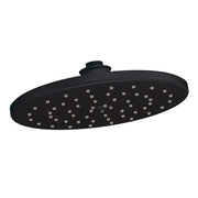 Large wrought iron oval showerhead with multiple spray nozzles and ceiling-mount connector.