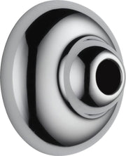 Chrome shower flange with concentric circular escutcheon and central opening for pipe connection.