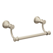 Brushed nickel double towel ring with two wall-mounted posts connected by a horizontal bar.