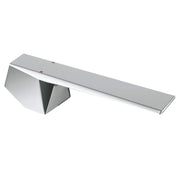 Chrome lever handle with angular design and black accent insert on mounting base.