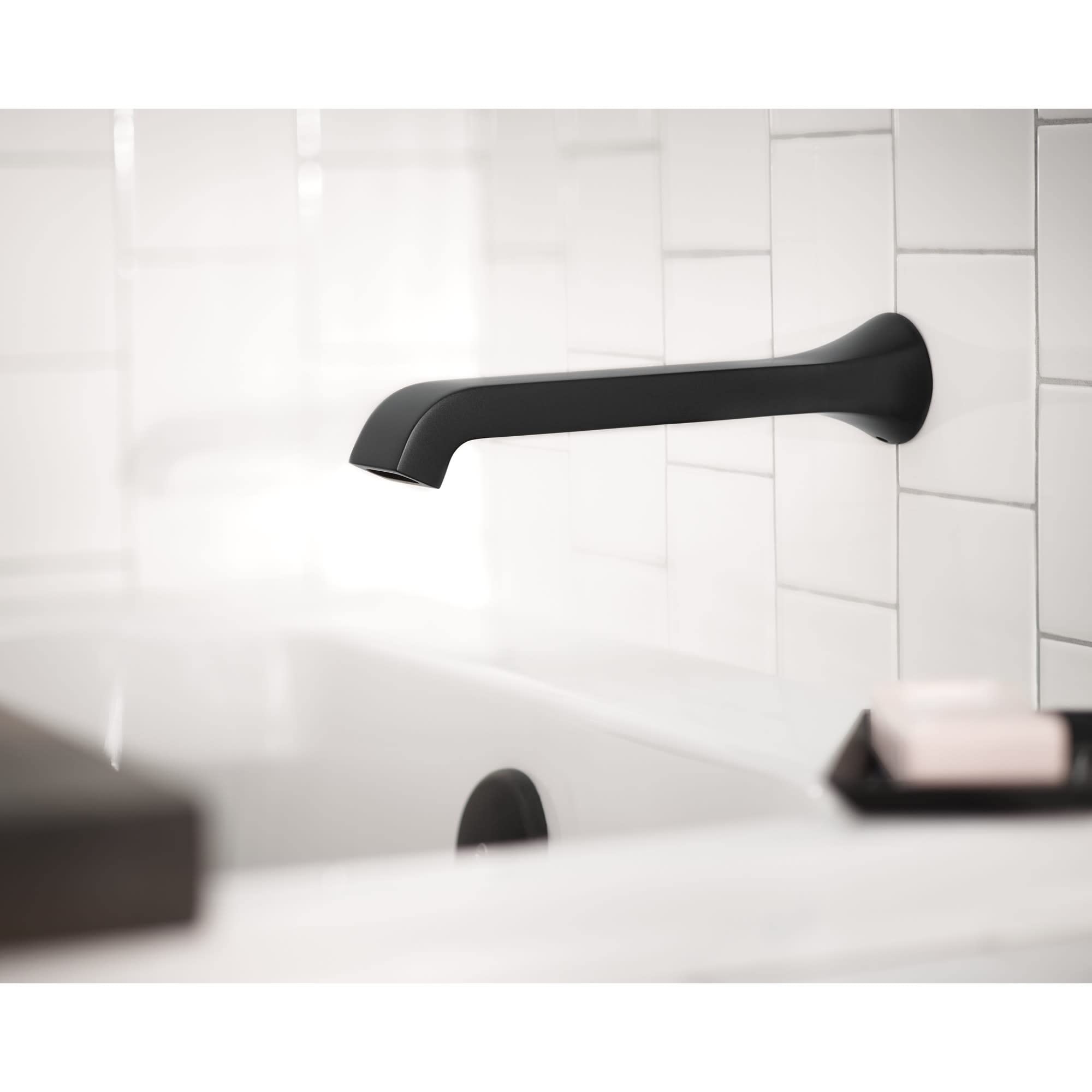 Moen Genta LX Single Handle Wall Mount Tub Filler High Flow Tub Faucet with 10" Spout Reach in Brushed Nickel - WT901BN