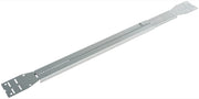 Metal adjustable slider bar bracket with perforated surface and mounting slots on both ends.