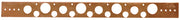 Copper strip bracket with multiple circular holes of varying sizes along its length.