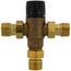 Brass 3-way mixing valve with 1" NPT connections and black handle.