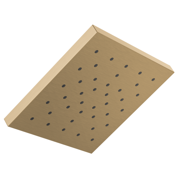 Square champagne bronze shower head with multiple spray holes arranged in grid pattern.