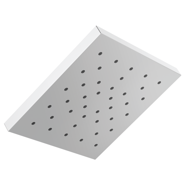 Square chrome shower head with multiple small water jets arranged in rows across the face.
