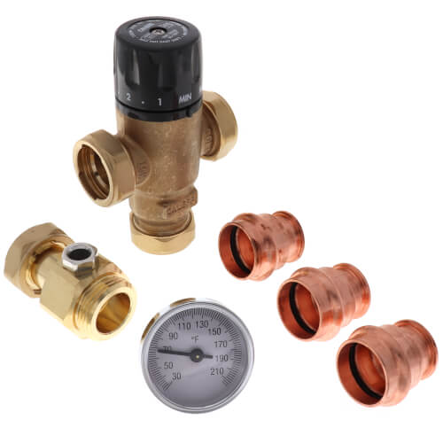 Caleffi 521616A MixCal Adjustable Thermostatic and Pressure Balanced Mixing Valve, 1" Press