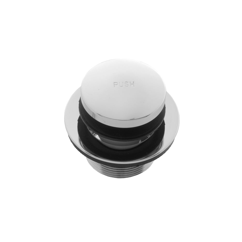 Jaclo toe control tub drain strainer with push button cap and black rubber seal components in caramel bronze finish.