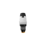 White and black cylindrical replacement cartridge with threaded brass connector base.