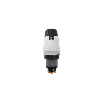 Caleffi replacement cartridge with white body, black cap, and brass fitting connector.