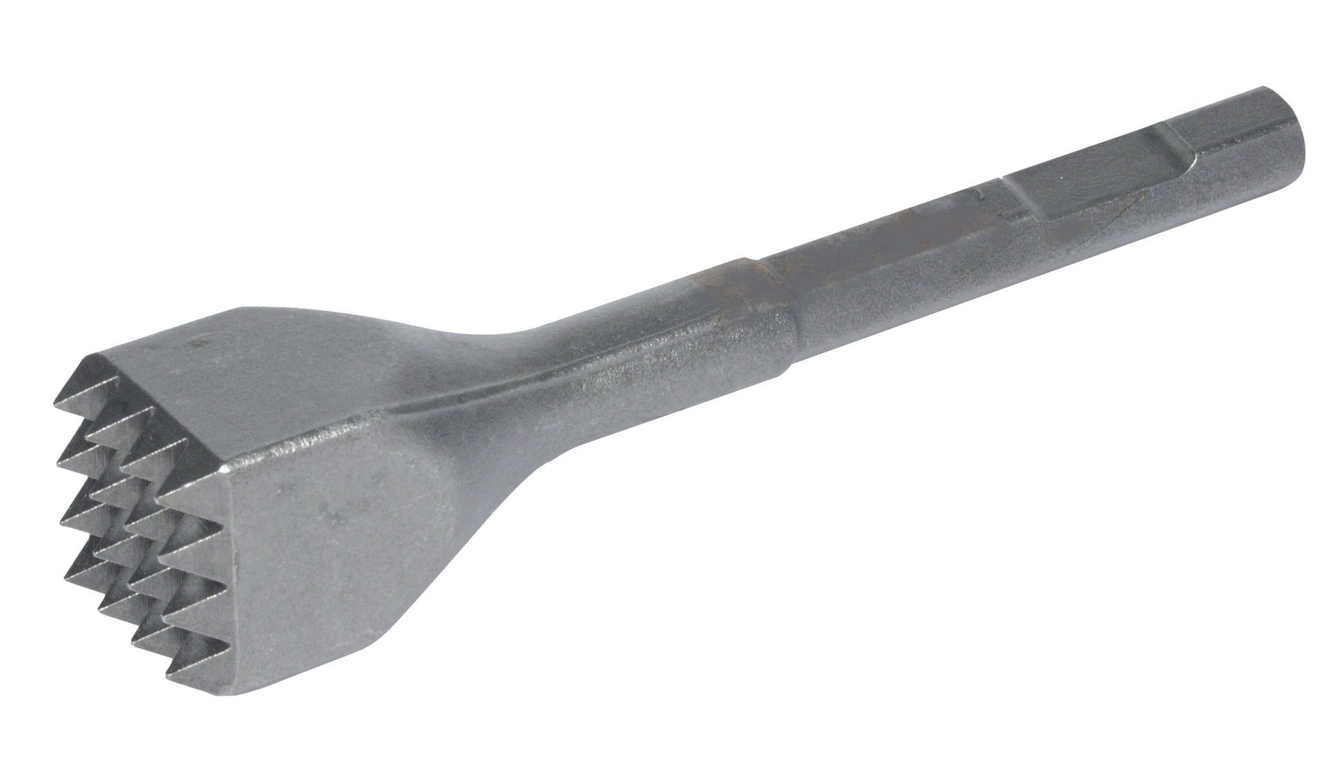 Gray metal bushing tool with serrated head and cylindrical shaft for drilling or fastening applications.