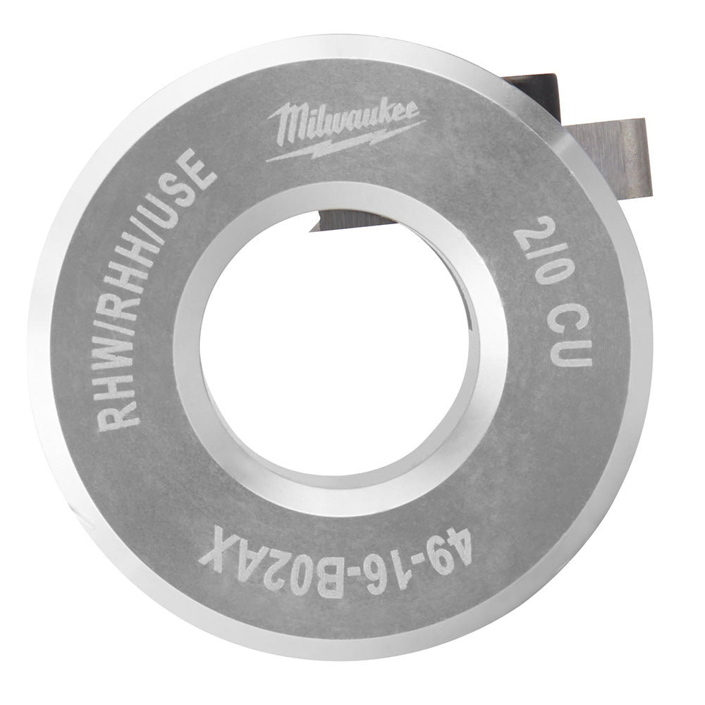 Milwaukee 2/0 AWG copper RHW/RHH/USE bushing with gray metal ring and central opening.