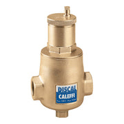 Brass air separator with 1-1/2 inch NPT connections and manual vent valve on top.