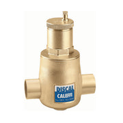 Brass air separator with 1 inch press connections, ribbed cap, and vent valve on top.