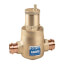 Caleffi brass air separator with 1 1/2" press connections and threaded vent valve on top.