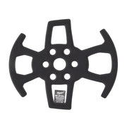 Black safety helmet liner with ventilation holes and curved ear flaps for hard hat attachment.