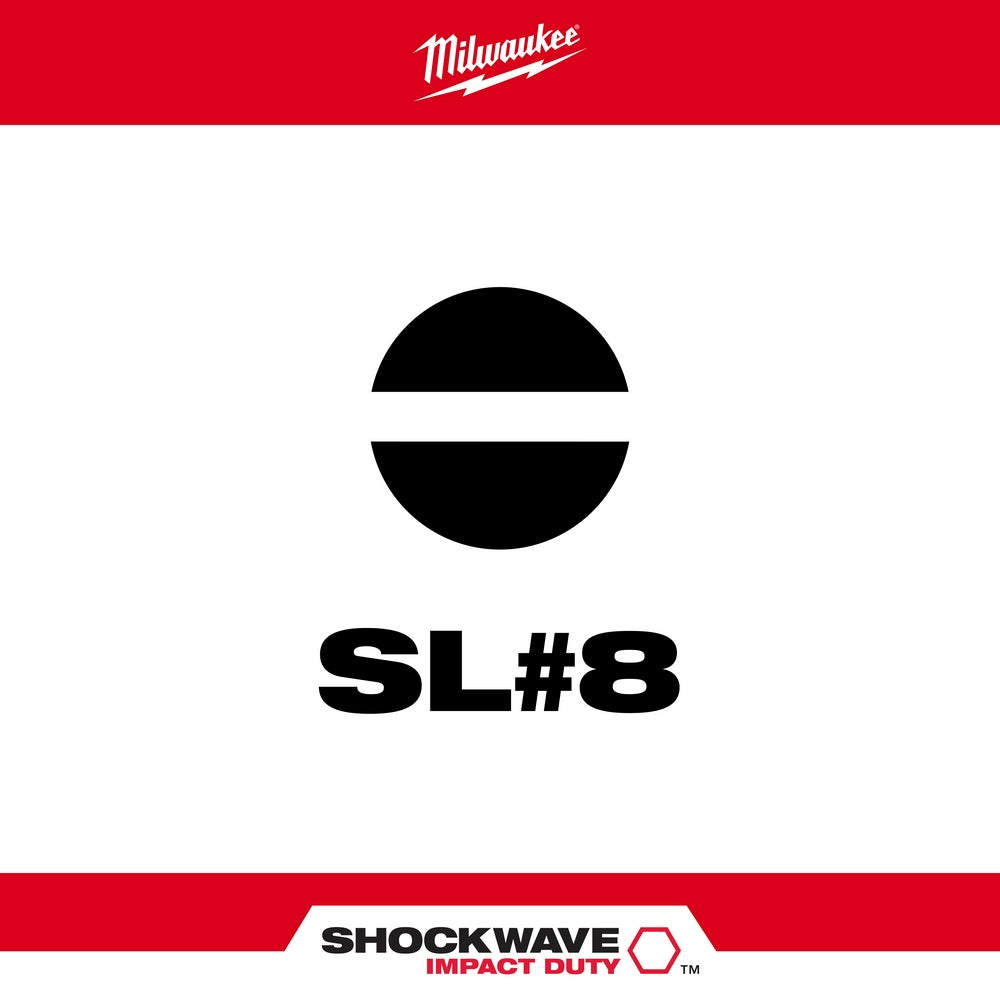 Black slotted screwdriver bit with horizontal slot, labeled SL#8, displayed against white background.