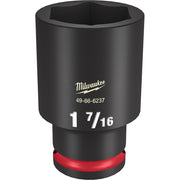 Black deep socket with 1/2" drive and 6-point hex opening, marked 1 7/16" with red band at base.