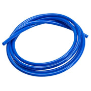 Blue polyethylene tube coiled on white background.
