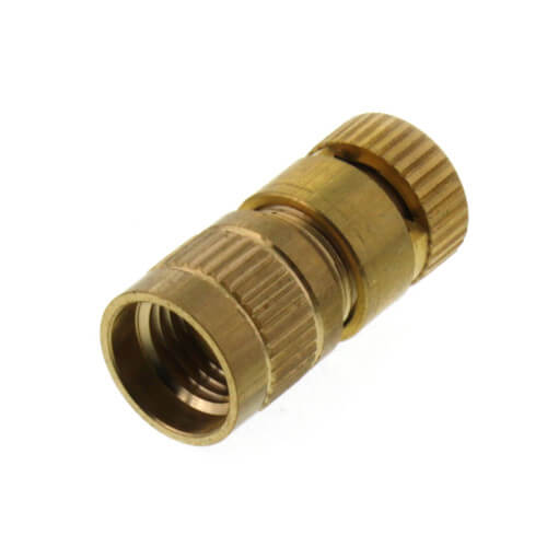 Brass anti-vacuum cap with threaded connectors and ribbed grip sections on white background.