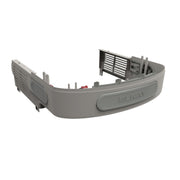 Gray plastic upper shroud assembly with louvered vent panel, mounting posts, and Elkay branding on curved front panel.