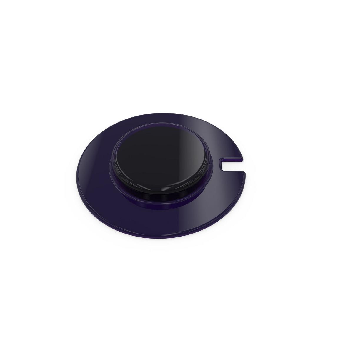 Dark blue circular lens with black center opening and notched edge detail.