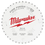 Milwaukee 7-1/4 inch circular saw blade with 40 teeth, white body, black tooth tips, and red Milwaukee logo.